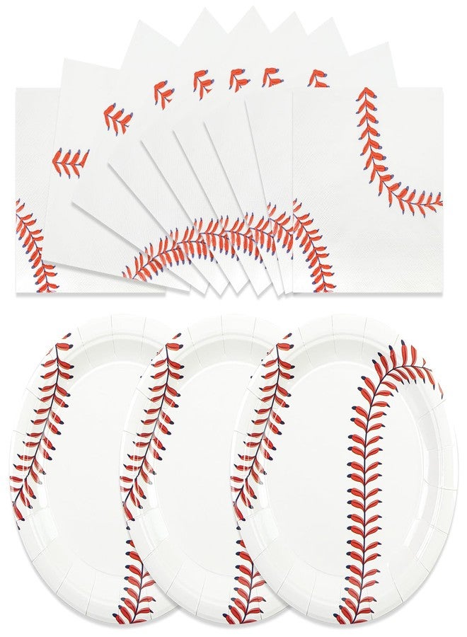 HFBOBP 50pcs Baseball Plates and Napkins Party Supplies, Baseball Themed Birthday Party Decorations 7Inch Baseballs Dessert Plates Disposable Paper Dinnerware Tableware Set Baseballs Party Favors - Image 1