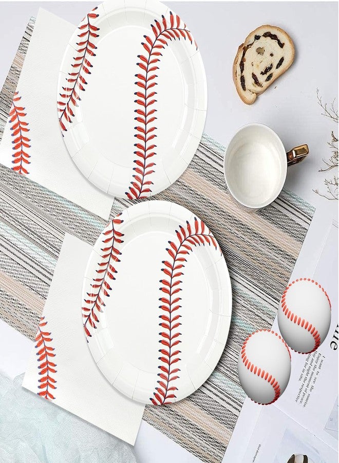 HFBOBP 50pcs Baseball Plates and Napkins Party Supplies, Baseball Themed Birthday Party Decorations 7Inch Baseballs Dessert Plates Disposable Paper Dinnerware Tableware Set Baseballs Party Favors - Image 2