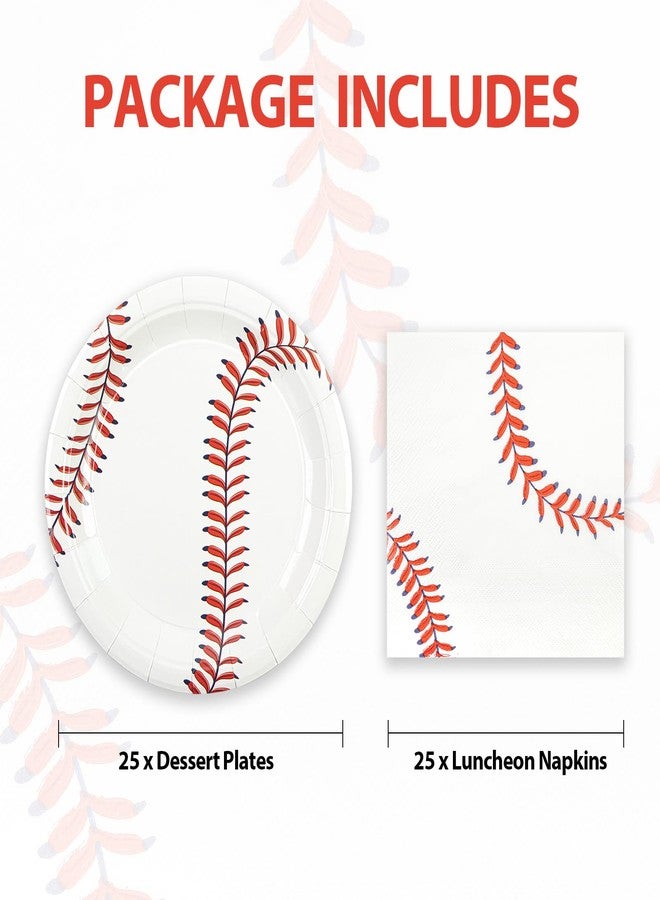 HFBOBP 50pcs Baseball Plates and Napkins Party Supplies, Baseball Themed Birthday Party Decorations 7Inch Baseballs Dessert Plates Disposable Paper Dinnerware Tableware Set Baseballs Party Favors - Image 3