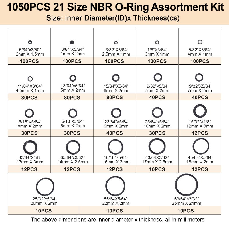 Romeda O Ring Kit 1050 Pcs  O Ring Assortment Kit 21 Size  Metric Nitrile Rubber O Rings For Car Auto Vehicle Repair Faucet Plumbing Air Or Gas Sealing Connections Resist Oil And Heat - Image 2