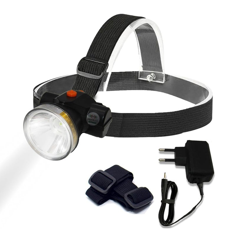 RENMAX 2 in 1 Bright Waterproof Rechargeable ABS Plastic Head Torch Weatherproof LED Flash Spotlight for Cycling Camping Caving Hiking Hunting Trekking - 1Pc (High Power 50W-7229A) - Image 1