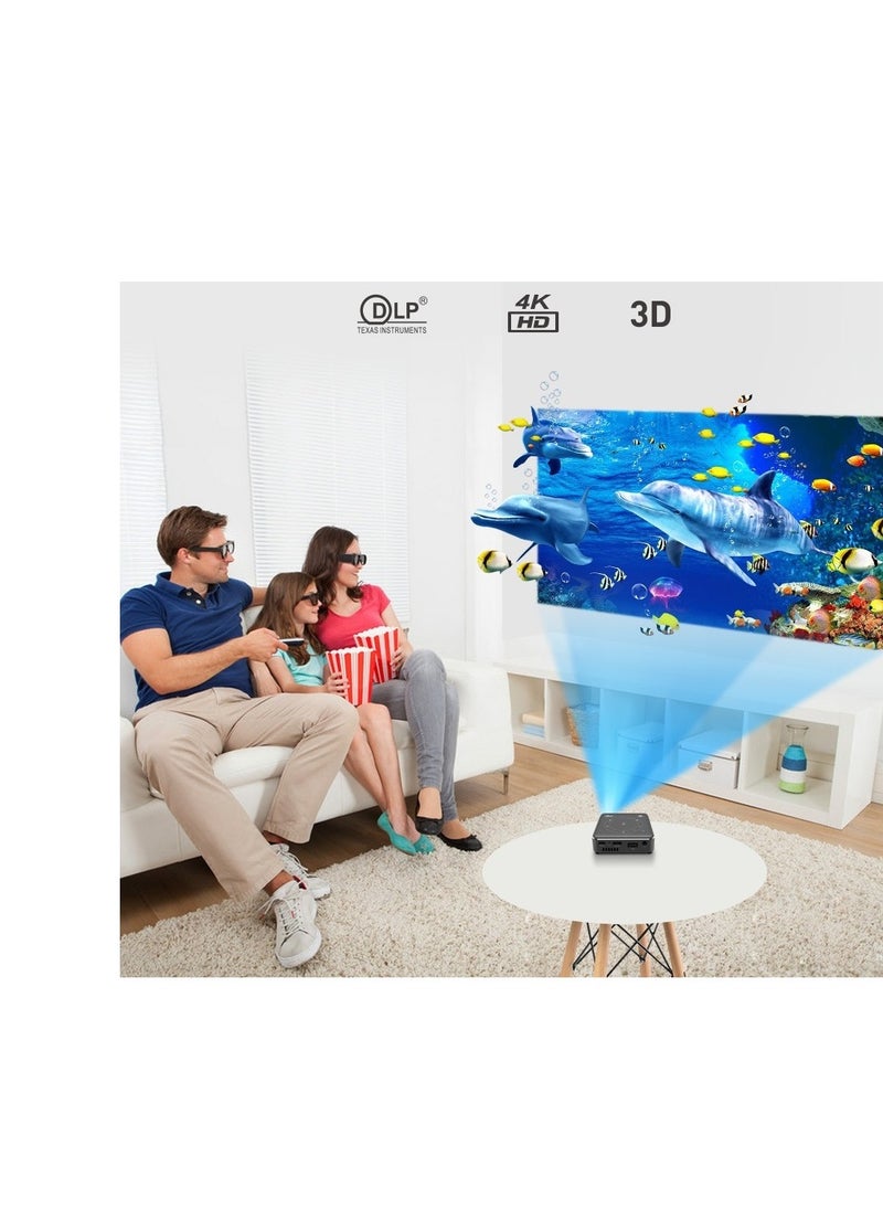 DLP - Mini DLP Portable Intelligent Micro Projector with Android 9.0 System, WiFi Bluetooth Wireless Projector Built In Battery,Portable 3D 4K HD Co-screen Projector Includes Tripod& Remote Control - Image 1