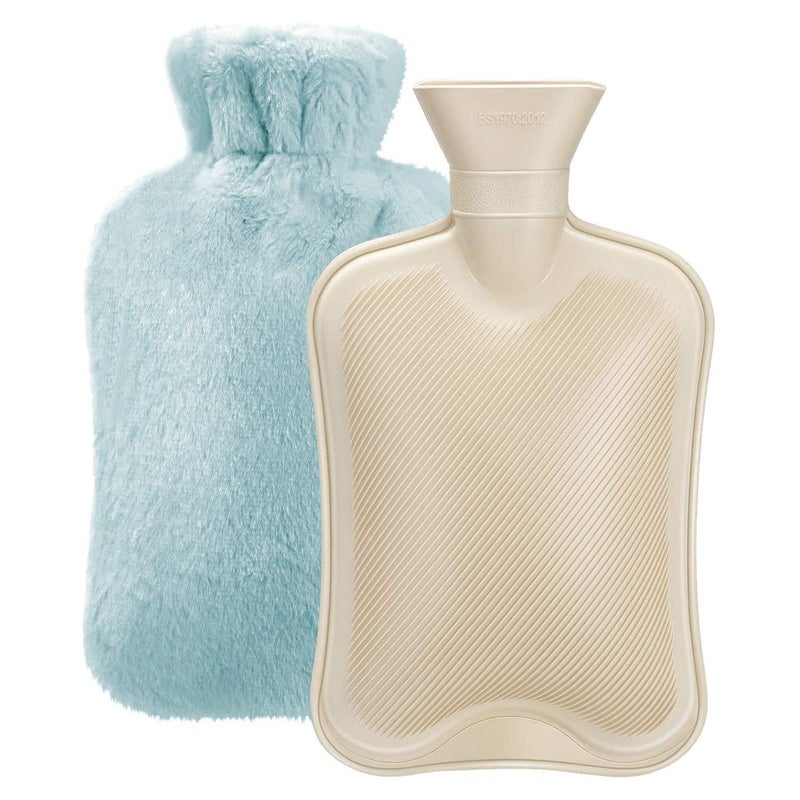 Hot Water Bottle Rubber with Soft Cover 2 Liter Classic Hot Water Bag for Pain Relief Cramps Neck Shoulders Pain Relieve Stress Hot Cold Pack and Feet Warmer Multifunction for Daily Use