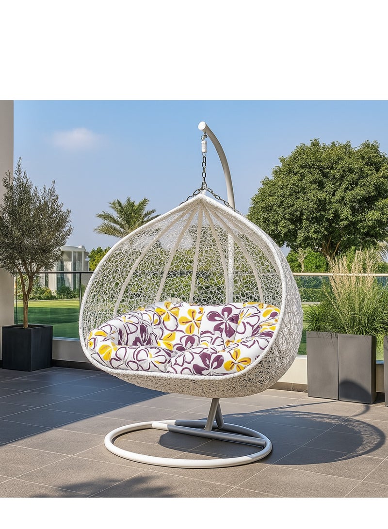 Wooden Twist Two Seater Outdoor Hanging Egg Swing Chair Wicker Hammock With Cushion - Image 1