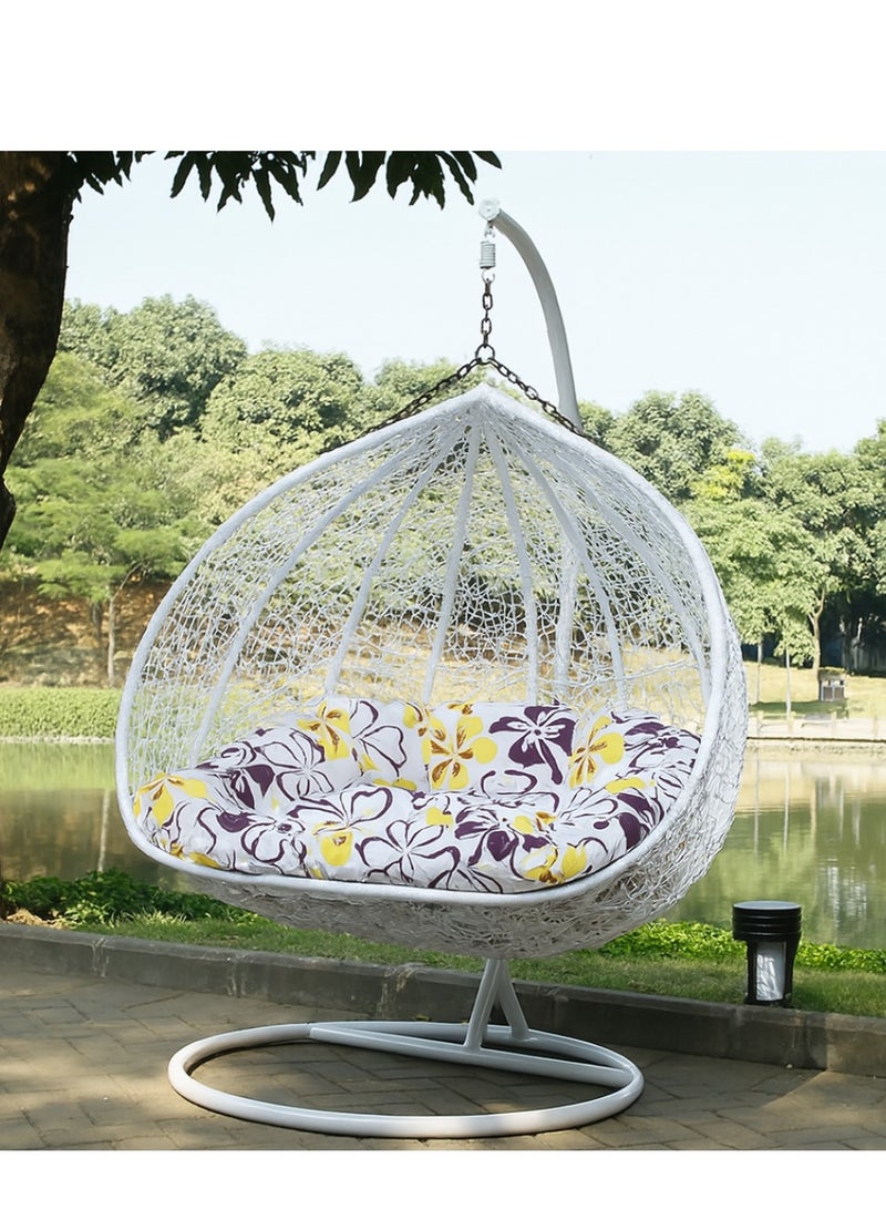 Wooden Twist Two Seater Outdoor Hanging Egg Swing Chair Wicker Hammock With Cushion - Image 3