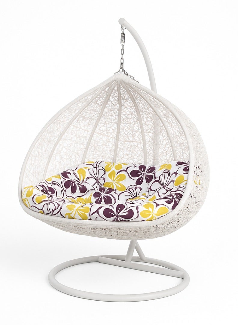 Wooden Twist Two Seater Outdoor Hanging Egg Swing Chair Wicker Hammock With Cushion - Image 5