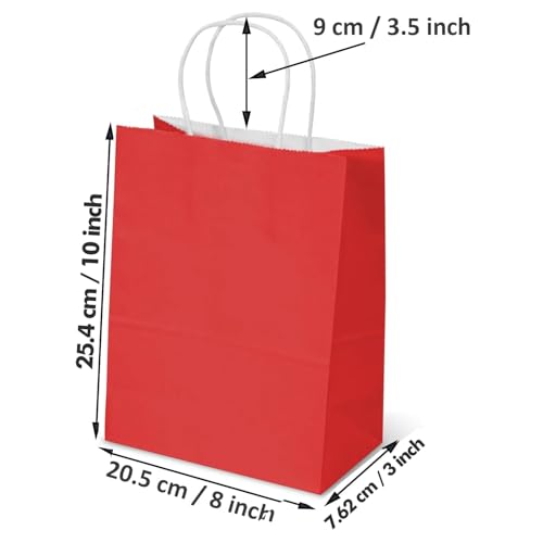 Aakriti Gift Bag Kraft Paper Bags With Handle For Birthdays, Weddings, and Parties Colorful, Durable, and Stylish Gift Packaging Bags, Perfect For Special Events 10 X 8 X 3 Inch (Red, 10) - Image 3