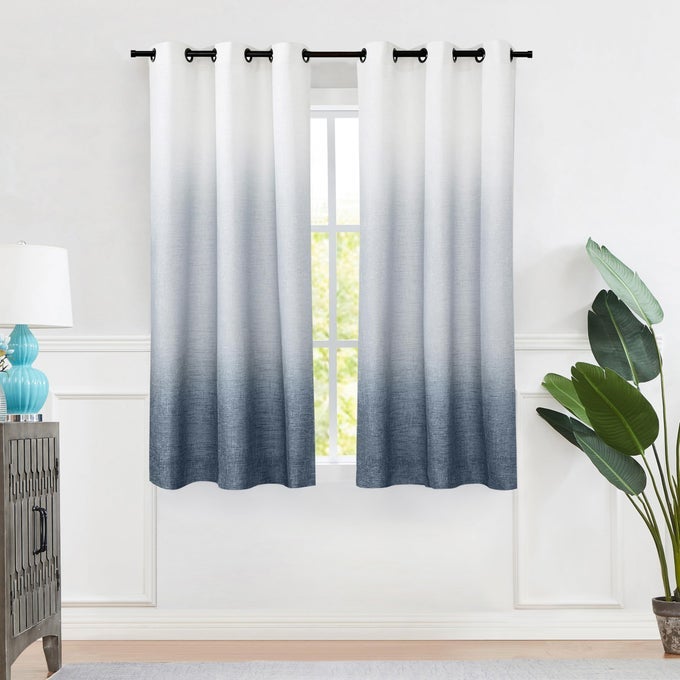 OMBRE WINDOW CURTAIN PANEL LINEN GRADIENT PRINT ON RAYON BLEND FABRIC DRAPERY TREATMENTS FOR LIVING ROOMBEDROOM CREAM WHITE TO INDIGO BLUE 40 X 63 SET OF 2