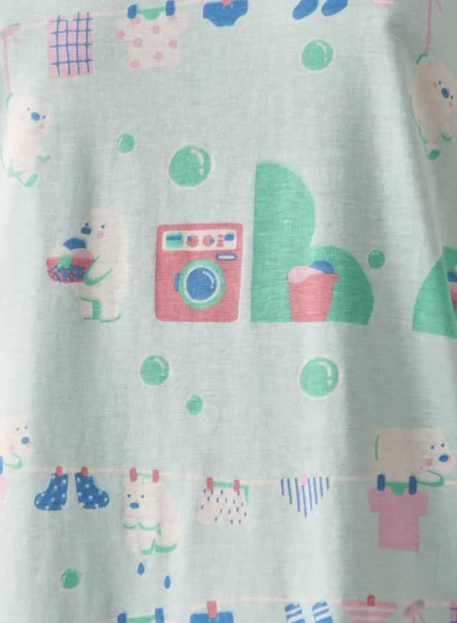 Splash FAV Printed Sleepshirt with Round Neck and Short Sleeves
