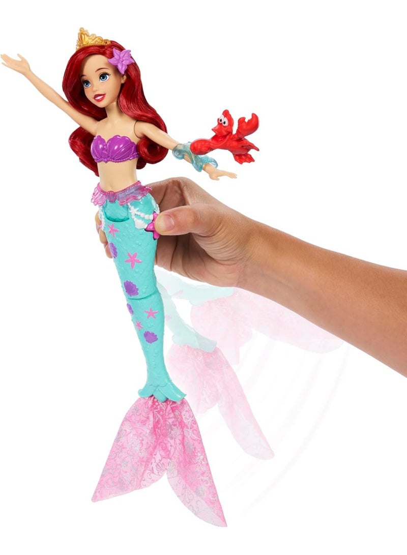 Mattel Games Mattel Disney Princess Ariel Swimming Mermaid Fashion Doll with Dolphin Water Squirter, Sebastian Figure & 4 Accessories, Ocean Friends Water Toy - Image 2