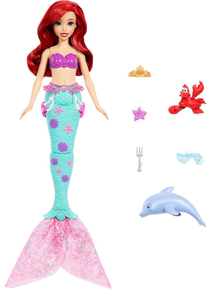 Mattel Games Mattel Disney Princess Ariel Swimming Mermaid Fashion Doll with Dolphin Water Squirter, Sebastian Figure & 4 Accessories, Ocean Friends Water Toy - Image 3