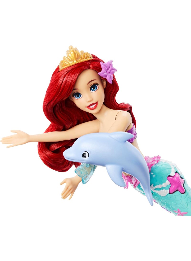Mattel Games Mattel Disney Princess Ariel Swimming Mermaid Fashion Doll with Dolphin Water Squirter, Sebastian Figure & 4 Accessories, Ocean Friends Water Toy - Image 4