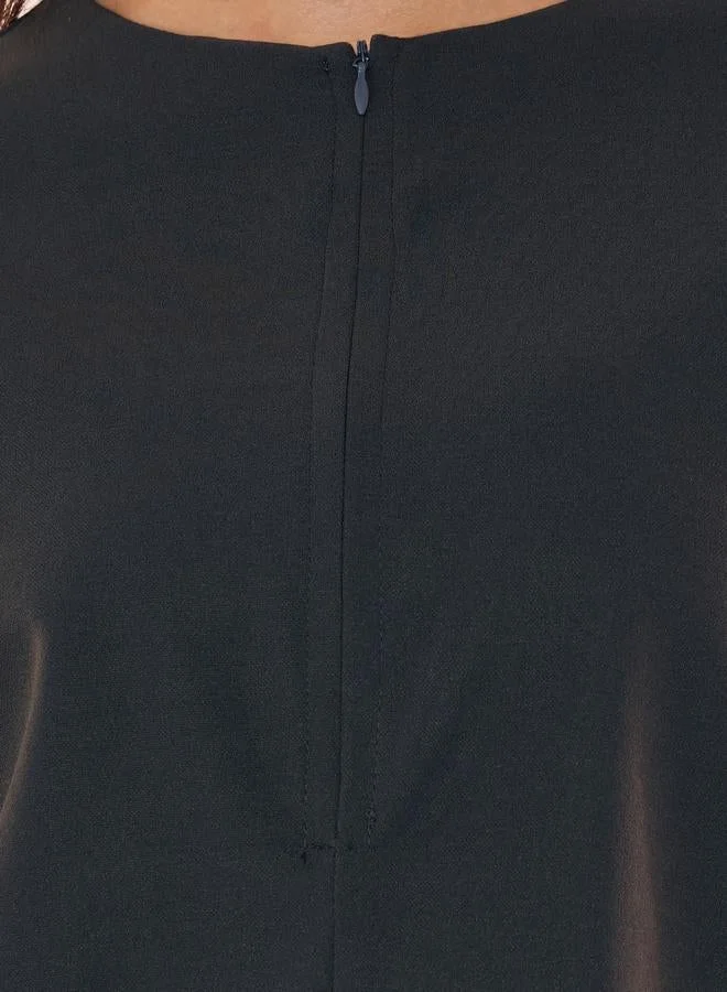 Styli Styli Solid Half-Zipper Bell Slevee Blouse