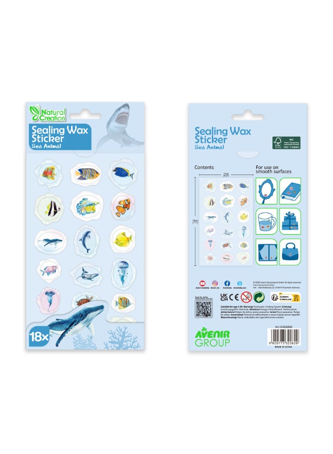 Avenir Sealing Wax Stickers 18 pack - Sea Animal  Multicolour | fabulous sealing wax stickers showcasing a collection of space objects | Ages3+ - Image 2