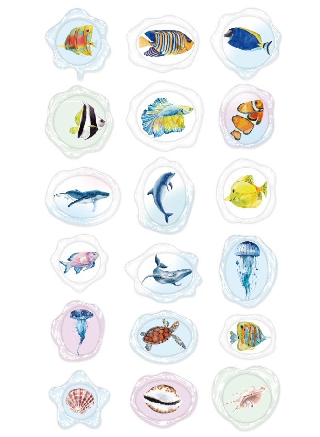 Avenir Sealing Wax Stickers 18 pack - Sea Animal  Multicolour | fabulous sealing wax stickers showcasing a collection of space objects | Ages3+ - Image 1