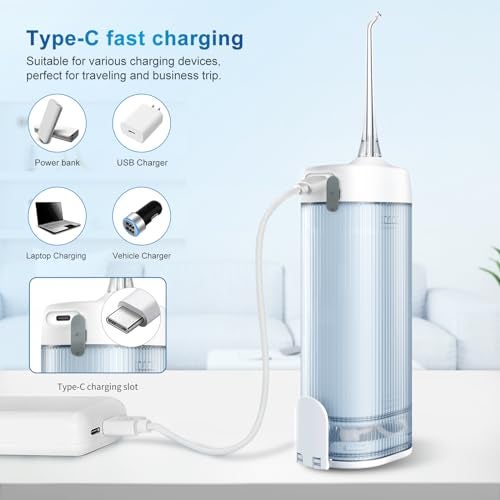 JNGOODS Mini Cordless Portable Water Flosser Oral Irrigator Water Teeth Cleaner Pick, Telescopic Water Tank, 4 Modes & IPX7 Waterproof, Home & Travel Water Flossers for Teeth, Braces Bridges Care. - Image 5