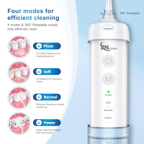 JNGOODS Mini Cordless Portable Water Flosser Oral Irrigator Water Teeth Cleaner Pick, Telescopic Water Tank, 4 Modes & IPX7 Waterproof, Home & Travel Water Flossers for Teeth, Braces Bridges Care. - Image 3