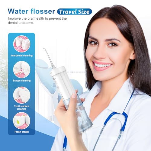 JNGOODS Mini Cordless Portable Water Flosser Oral Irrigator Water Teeth Cleaner Pick, Telescopic Water Tank, 4 Modes & IPX7 Waterproof, Home & Travel Water Flossers for Teeth, Braces Bridges Care. - Image 2