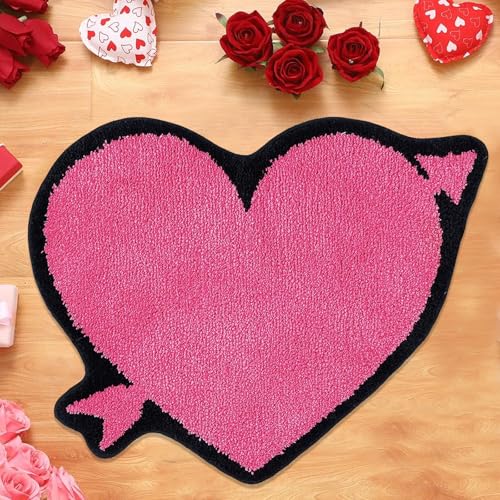 FEICUIBEXI Bath Rug Valentines Pink Heart Shape Bathroom Mat, Soft and Absorbent Bath Mat, Non Slip Washable Bath Rug for Shower Bedroom Kitchen Living Room Decor - Image 2