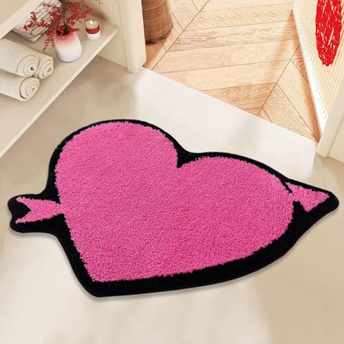 FEICUIBEXI Bath Rug Valentines Pink Heart Shape Bathroom Mat, Soft and Absorbent Bath Mat, Non Slip Washable Bath Rug for Shower Bedroom Kitchen Living Room Decor - Image 1