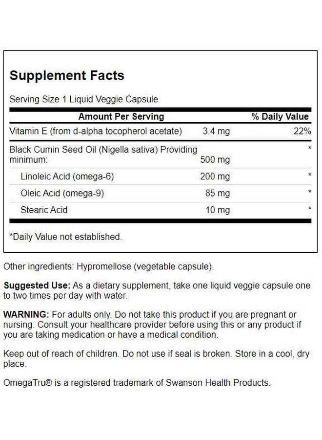 SWANSON Black Cumin Seed Oil 500 Milligrams 60 Liq Vegcap - Image 3