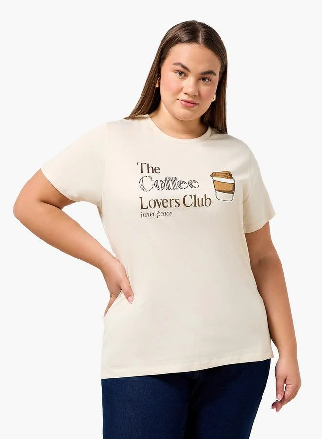  أولا بوبكن Ulla Popken Relaxed Fit Cotton T-shirt with Slogan Print