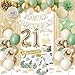 KISPATTI 21st Birthday Decorations for Her Sage Green Happy 21st Happy Birthday Banner 21 Bday Sash Crown Tablecloth Fringe Curtain Cake Topper For Women 21 Bday Party Decor - Image 2