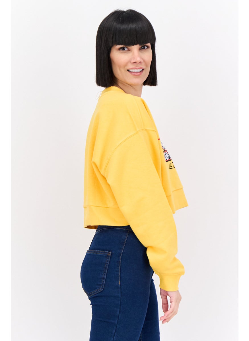 Bershka Women Crew Neck Graphic Print Long Sleeves Sweatshirt, Yellow Combo  - Image 2