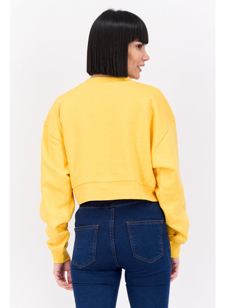 Bershka Women Crew Neck Graphic Print Long Sleeves Sweatshirt, Yellow Combo  - Image 3