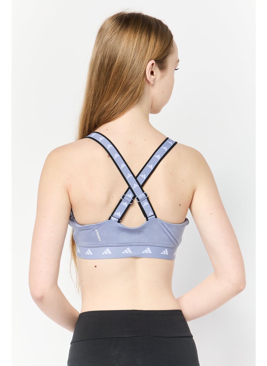 Adidas Women Brand Logo Padded Sports Bra, Purple  - Image 4