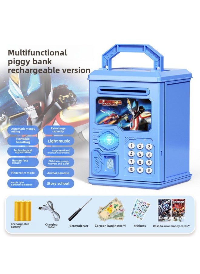 null - 2024 Children's Ultraman Piggy Bank Boy's Large Capacity Can't Fall, Only Can't Enter, Password Piggy Bank-Colour:Ged Superman [face Fingerprint Version ε Music Story] Charging - Image 1