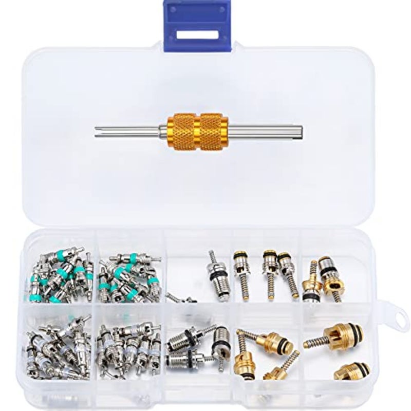 56Pcs R134a R12 AC Valve Core Quick Remover Installer Tool Kit, Universal Automotive Air Conditioning Valve Stem Cores Brass Replacement Assortment for Car Refrigeration Tire - Image 5