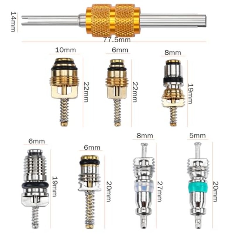 56Pcs R134a R12 AC Valve Core Quick Remover Installer Tool Kit, Universal Automotive Air Conditioning Valve Stem Cores Brass Replacement Assortment for Car Refrigeration Tire - Image 3