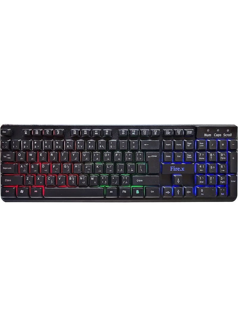 Generic - Borealis Gaming Rainbow Backlit 7 Color Mixing Light Effect 104 Keys Arabic And English Keyboard (Black) - Image 1