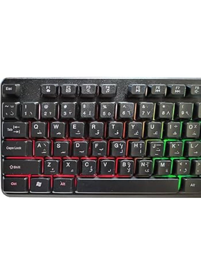 Generic - Borealis Gaming Rainbow Backlit 7 Color Mixing Light Effect 104 Keys Arabic And English Keyboard (Black) - Image 1