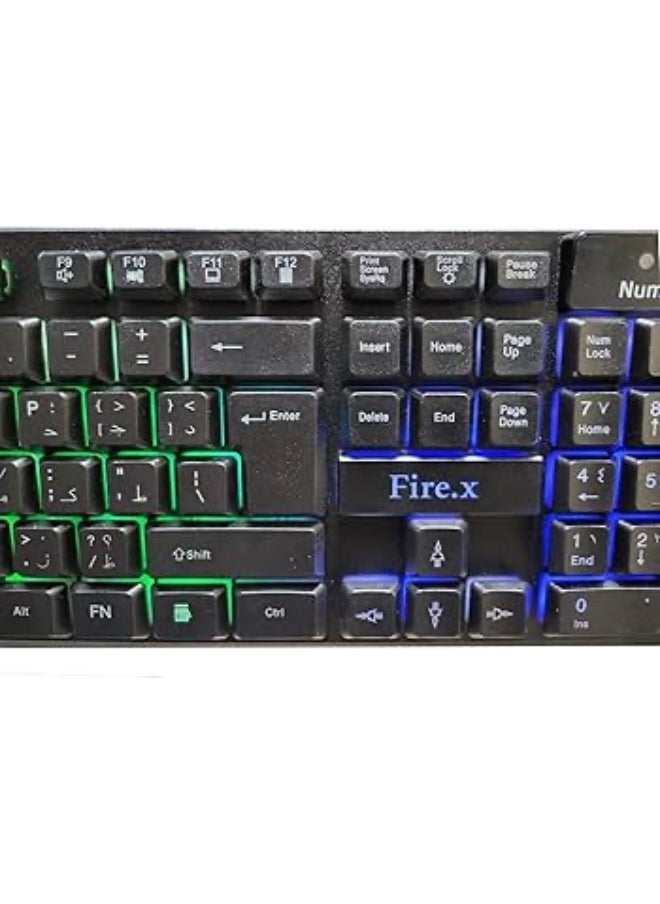 Generic - Borealis Gaming Rainbow Backlit 7 Color Mixing Light Effect 104 Keys Arabic And English Keyboard (Black) - Image 1