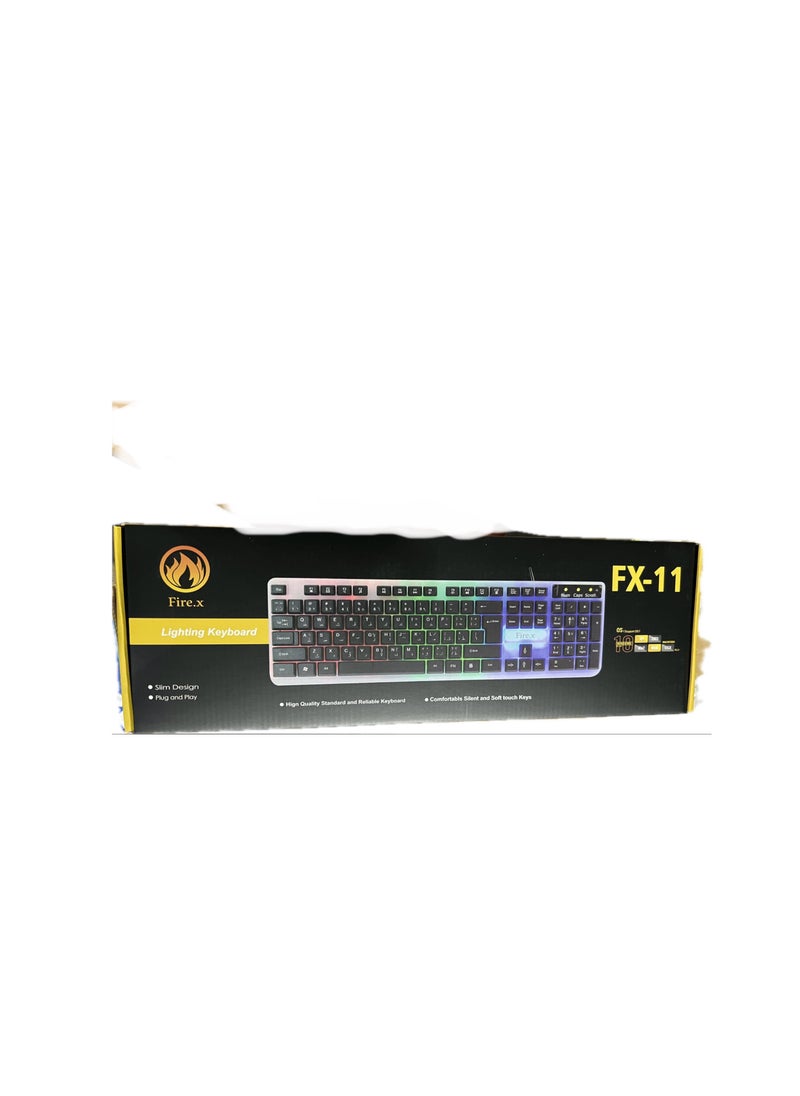 Generic - Borealis Gaming Rainbow Backlit 7 Color Mixing Light Effect 104 Keys Arabic And English Keyboard (Black) - Image 1