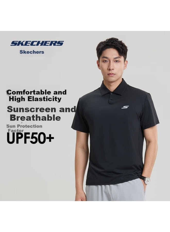 Skechers Polo Shirt For Men, Style, High-elasticity Athletic Casual Polo Shirt, Outdoor Sun Protection Short Sleeve, Dark Black, 4XL - Image 1