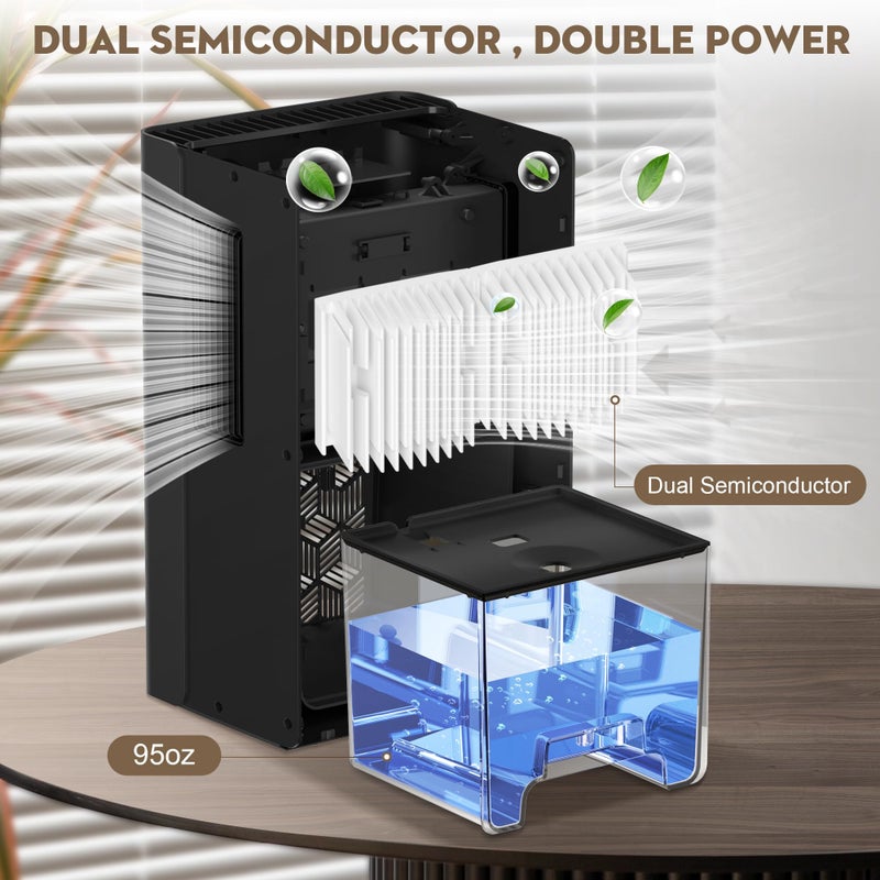 ToLife Dehumidifier for Home, 1000 sq.ft Dehumidifiers for Basement Bedroom Bathroom with 95 OZ Water Tank, Auto Shut Off 7 Colors LED Light, Black - Image 3