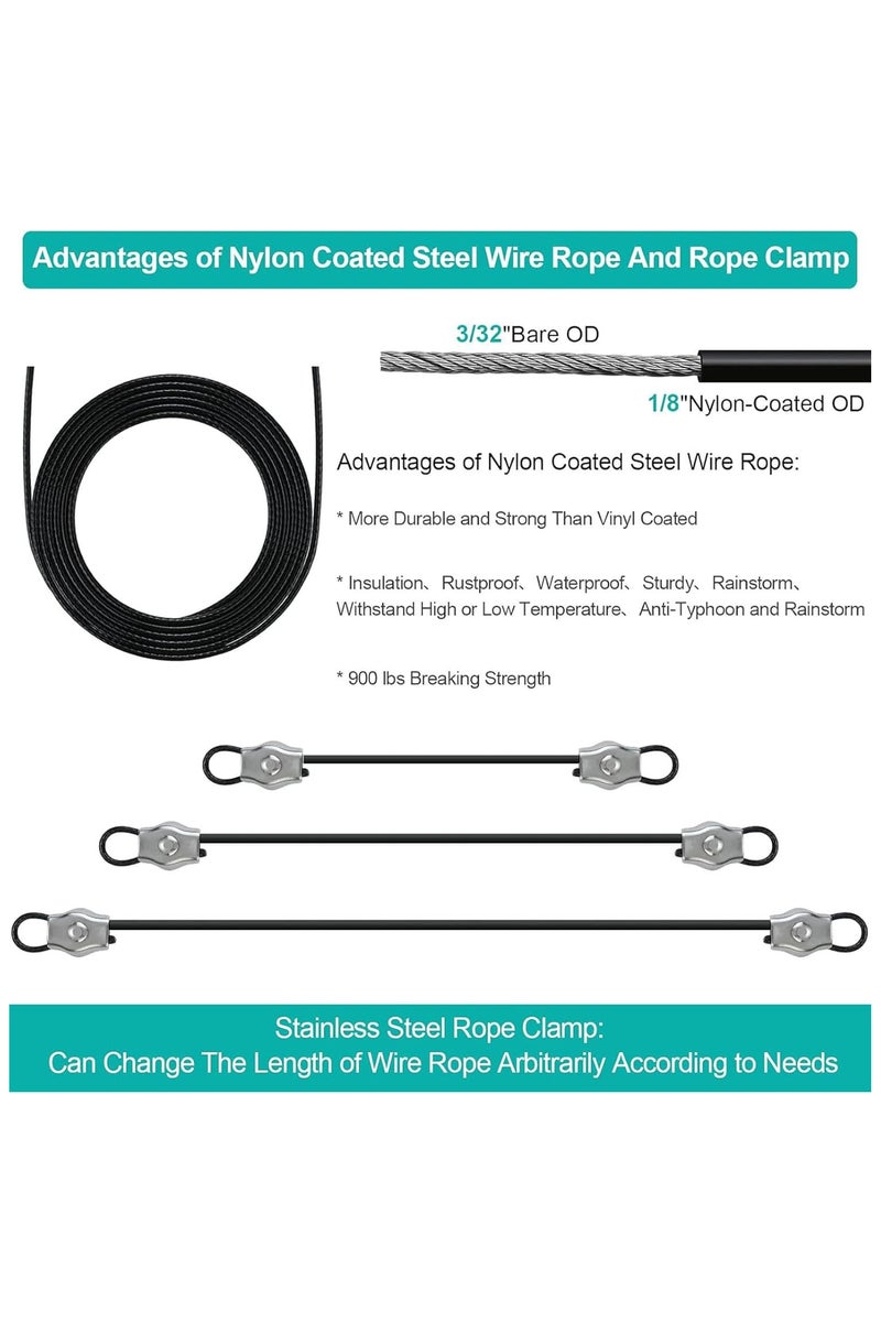 INSIJAM Sun Shade Sail Hardware Kit 304 Stainless Steel Hardware Kit with 4pcs 10ft Length Extension Nylon Wire Rope for Triangle Rectangle Square Sun Shade Sails Installation - Image 3