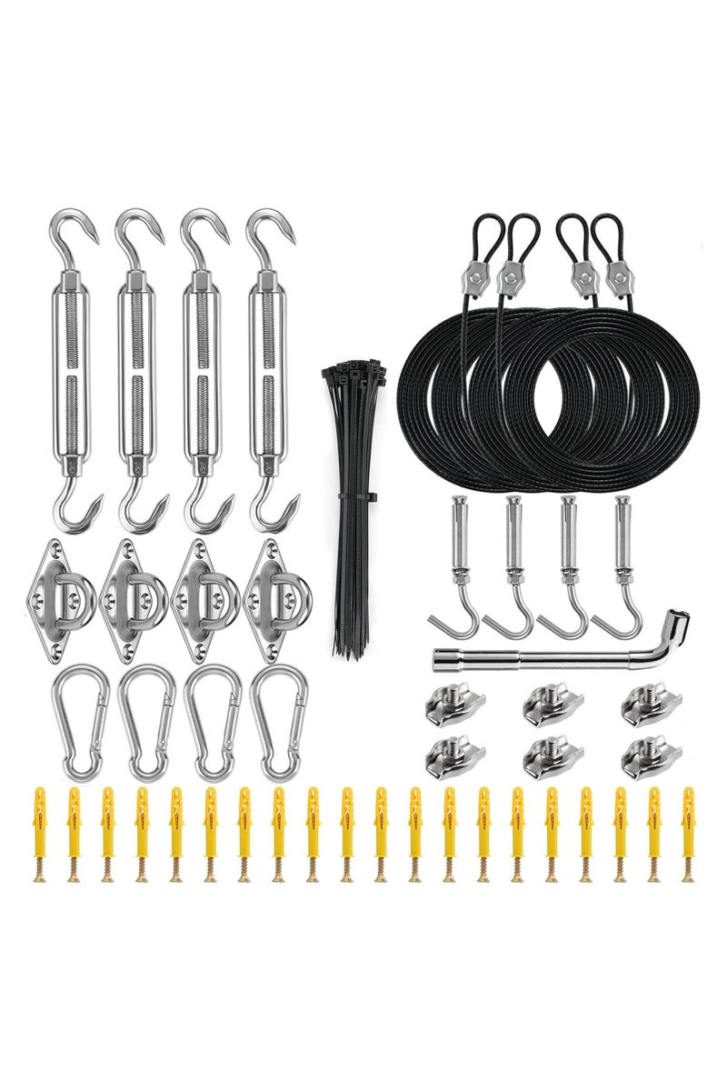 INSIJAM Sun Shade Sail Hardware Kit 304 Stainless Steel Hardware Kit with 4pcs 10ft Length Extension Nylon Wire Rope for Triangle Rectangle Square Sun Shade Sails Installation - Image 1