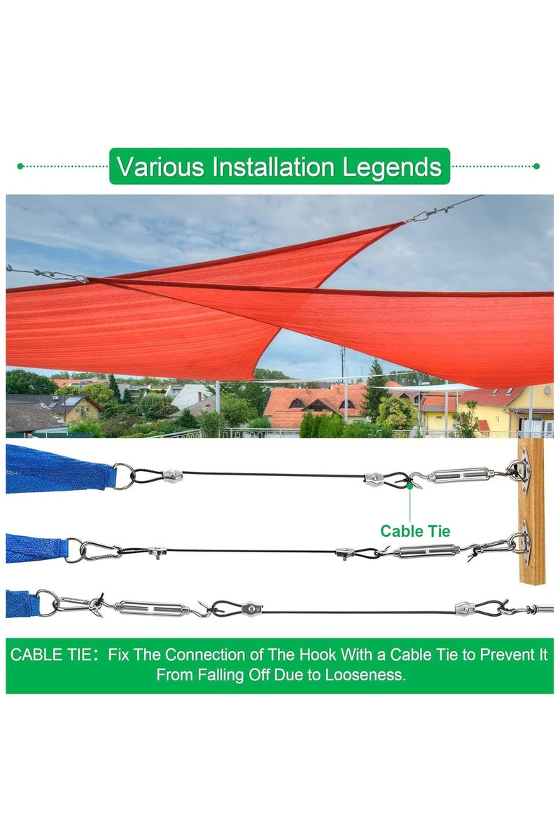 INSIJAM Sun Shade Sail Hardware Kit 304 Stainless Steel Hardware Kit with 4pcs 10ft Length Extension Nylon Wire Rope for Triangle Rectangle Square Sun Shade Sails Installation - Image 4