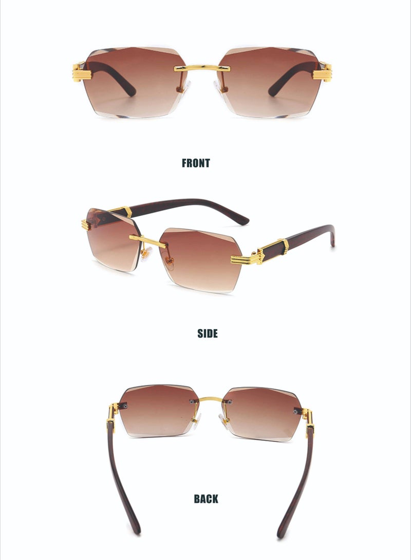 Royal New style wood grain temples metal sunglasses sunglasses men's high-end square trend - Size 60mm - Image 3