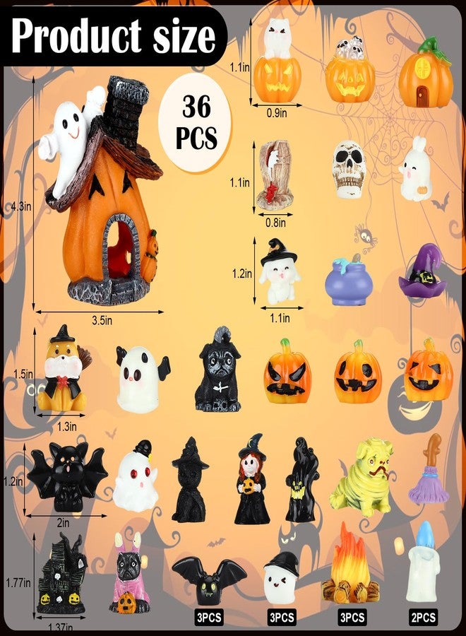 Poen 36 Pcs Halloween Miniature Figurines Resin Pumpkin Ghost Halloween Garden Accessories Miniature Decoration Ornament Kit for Outdoor Kitchen House Village Home - Image 2