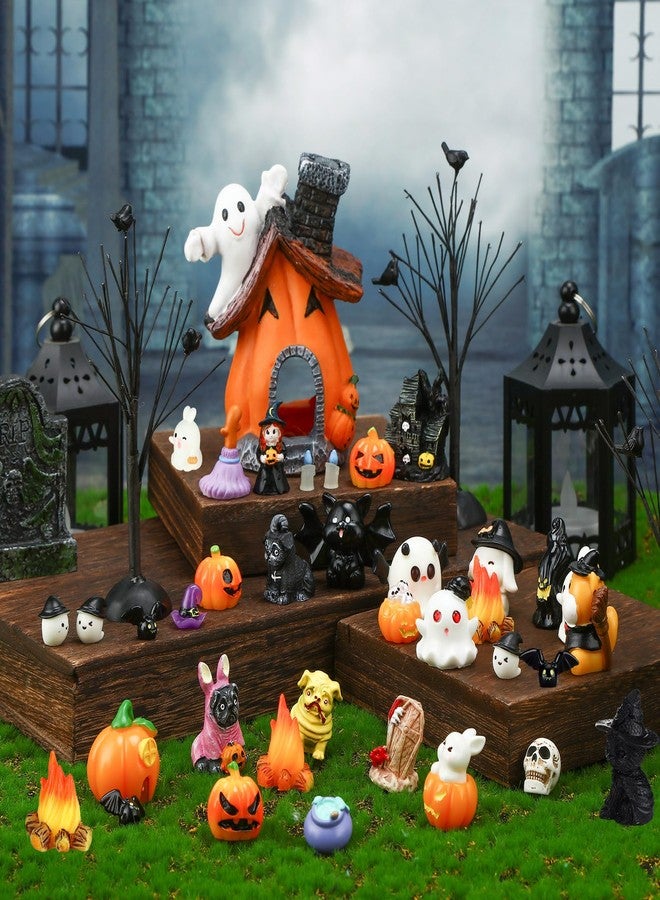 Poen 36 Pcs Halloween Miniature Figurines Resin Pumpkin Ghost Halloween Garden Accessories Miniature Decoration Ornament Kit for Outdoor Kitchen House Village Home - Image 1