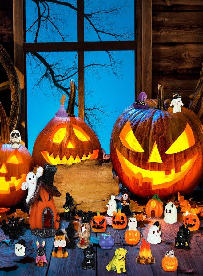 Poen 36 Pcs Halloween Miniature Figurines Resin Pumpkin Ghost Halloween Garden Accessories Miniature Decoration Ornament Kit for Outdoor Kitchen House Village Home - Image 3