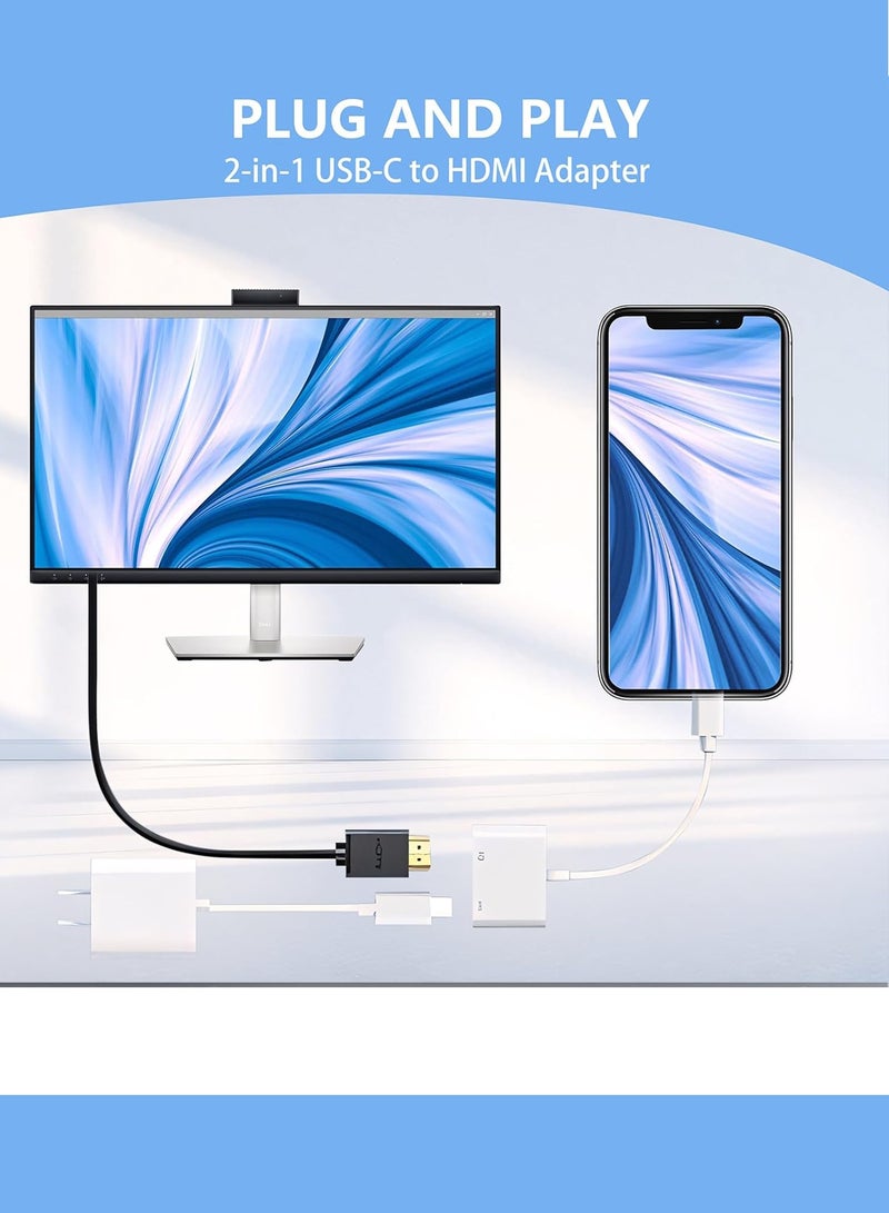وعي محول USB-C إلى HDMI للتلفزيون، يدعم دقة 4K بمعدل 60 هرتز، مزود بمنفذ شحن، متوافق مع أجهزة iPhone 16/15 وiPad Pro وGalaxy وMacBook Pro، ويمكن استخدامه مع أجهزة العرض عالية الدقة. - Image 5