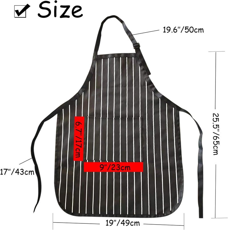 multifuns Kids apron 2 Pack adjustable strap with pockets polyester cotton blend painting cooking art baking aprons for kids age 7-12 years boys girls (Black stripes) - Image 2