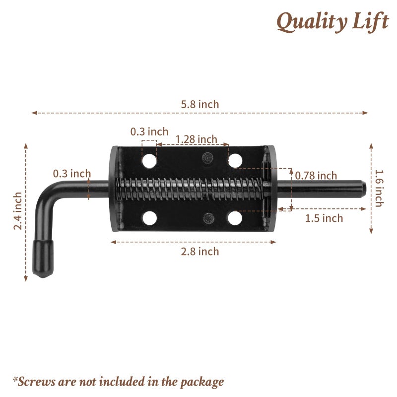 Quality Life Spring Loaded Gate Latch Pin Barrel Bolt 6In Durable Solid Steel For Shed Doors Wood Metal Gate Black - 2Pcs - Image 2