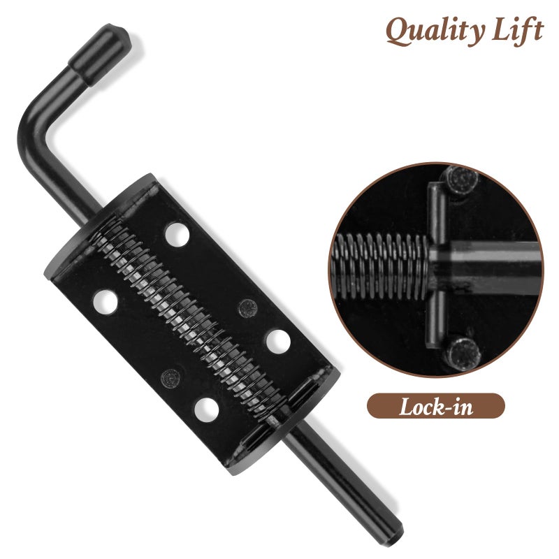 Quality Life Spring Loaded Gate Latch Pin Barrel Bolt 6In Durable Solid Steel For Shed Doors Wood Metal Gate Black - 2Pcs - Image 3